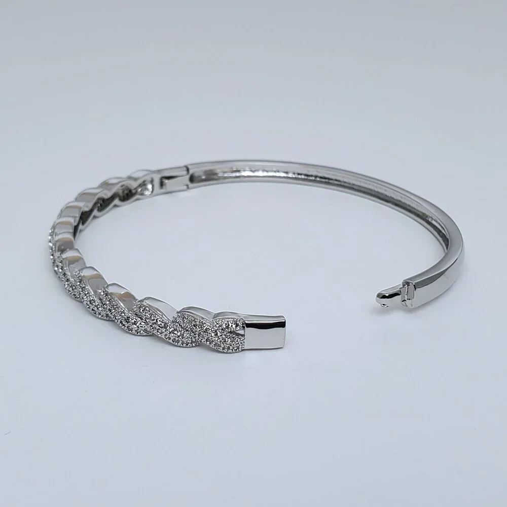 14K White Gold Womens 2ct Diamond Bangle Bracelet 14 K Sterling Silver Jewelry - Picture 6 of 7